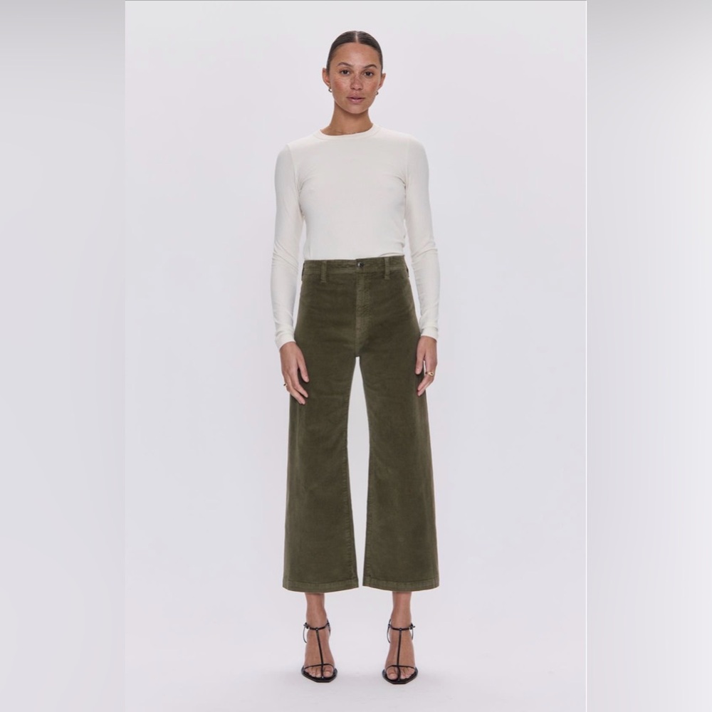 Pistola Penny Crop Wide Leg Corduroy Pants Green Martini 27